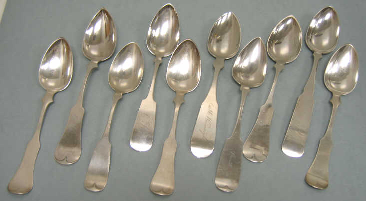 Appraisal: TEN ANTIQUE AMERICAN COIN SILVER SPOONS Various makers of th