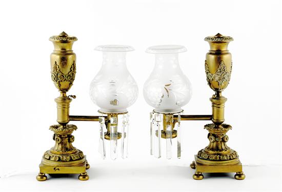 Appraisal: Pair English brass and glass argand lamps seconf quarter th