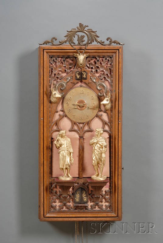 Appraisal: Oak Black Forest Wall Clock with Automaton and Musical Box