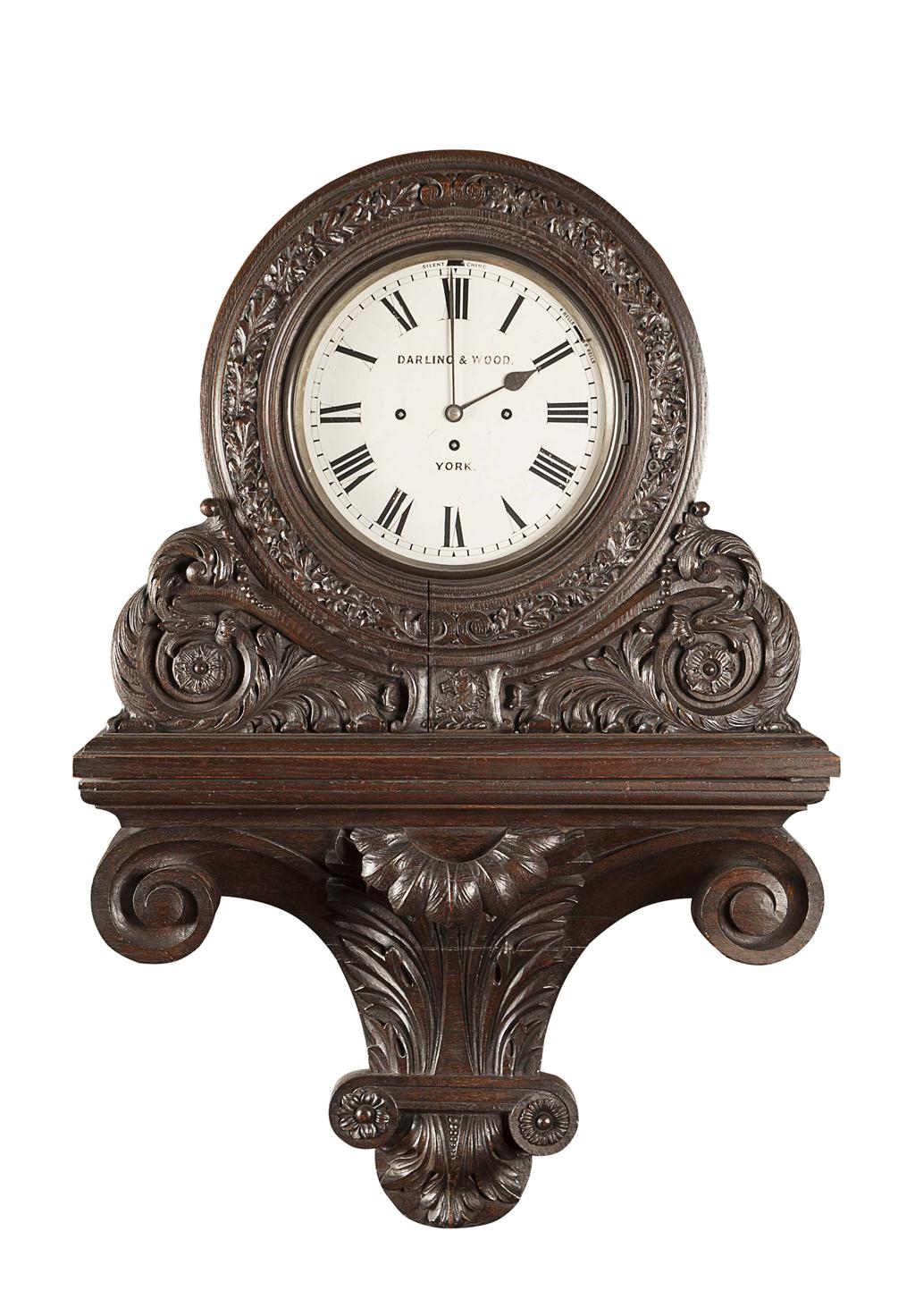 Appraisal: VICTORIAN STAINED OAK BRACKET CLOCK AND BRACKET BY DARLING WOOD