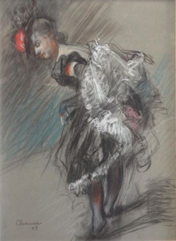 Appraisal: CLEMENS Paul Chalk Pastel of Burlesque DanceSigned and dated lower