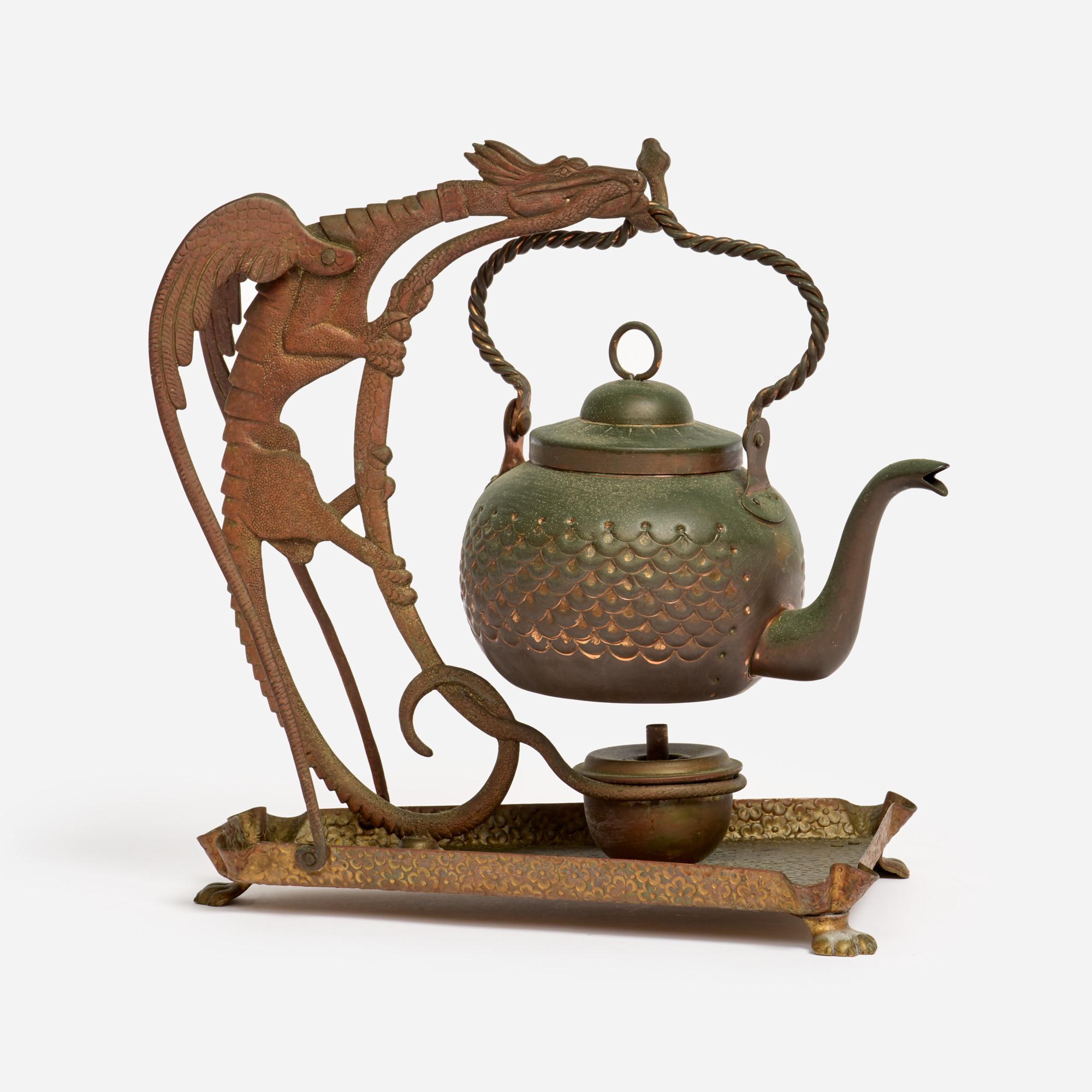 Appraisal: ANTIQUE COPPER DRAGON SERPENT TEA KETTLE WARMER An antique copper