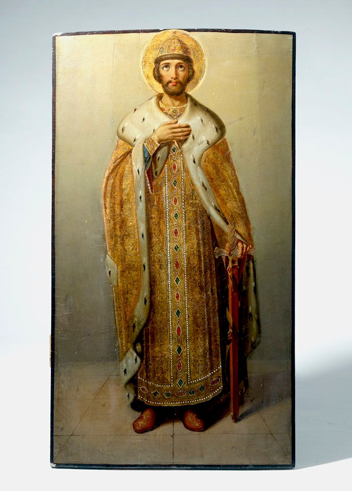 Appraisal: Masterful th C Russian Icon of St Alexander Nevsky Eastern