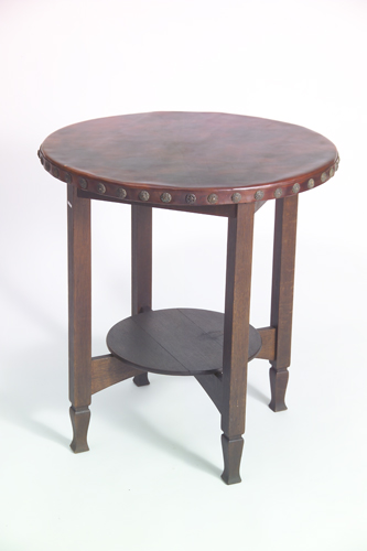 Appraisal: STICKLEY BROTHERS Lamp table with tacked-on circular leather top lower