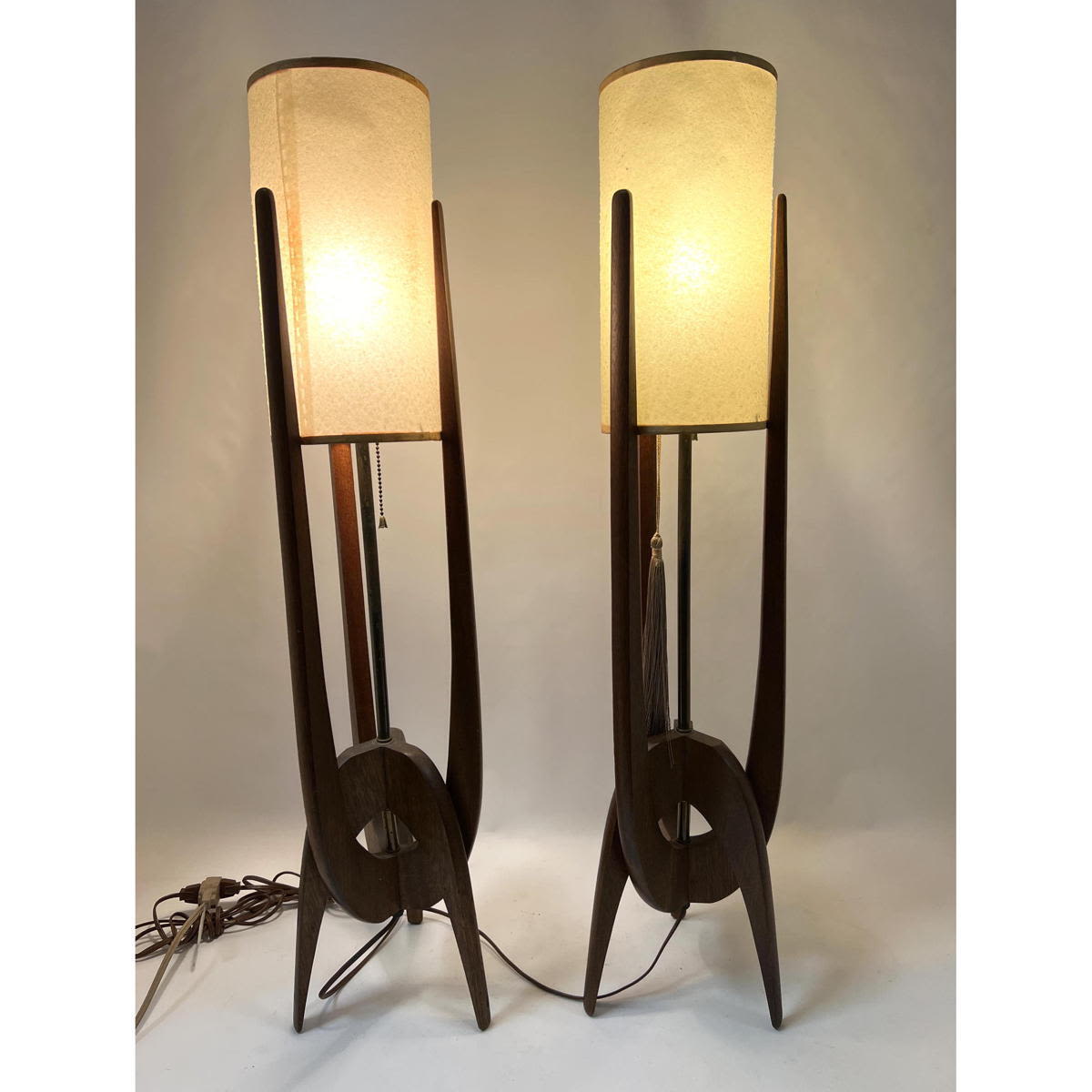 Appraisal: Pr American Modern Tall Table Lamps Wood Frames with fabric