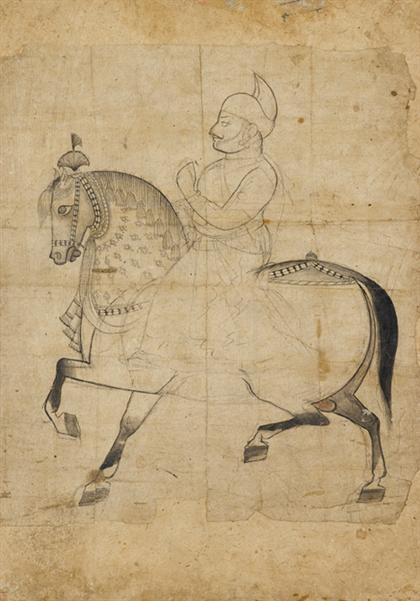 Appraisal: Two drawings of horseman and hunters with attendants possibly ispahan