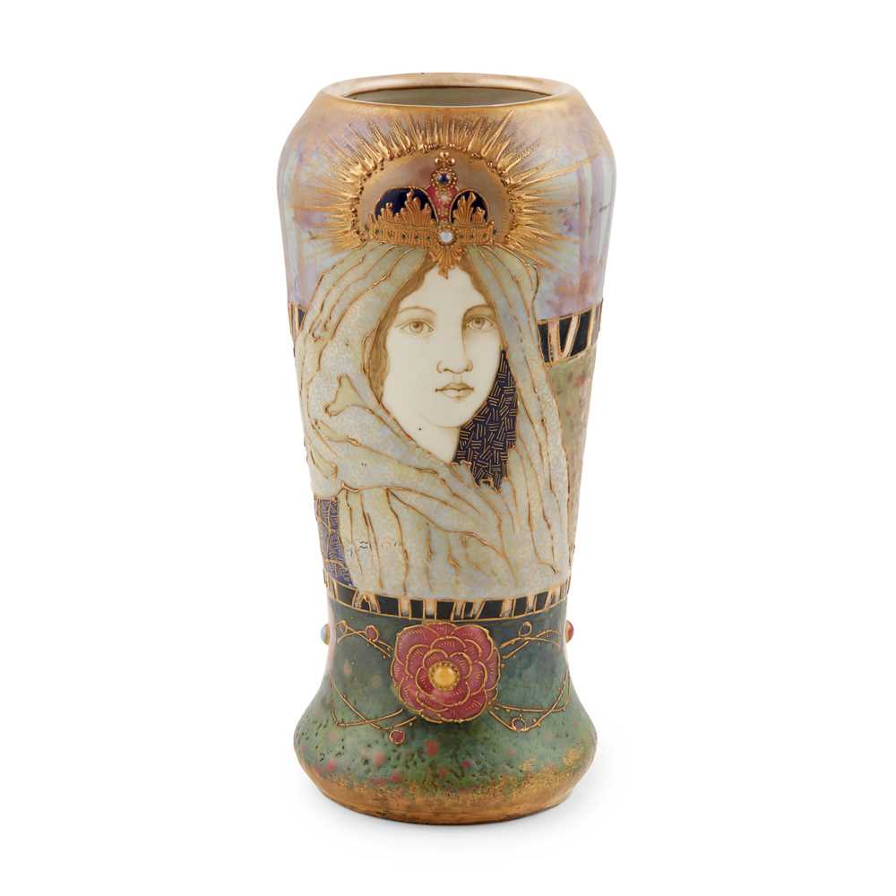 Appraisal: REISSNER STELLMACHER KESSEL 'AMPHORA' PORTRAIT VASE CIRCA porcelain polychrome glazed