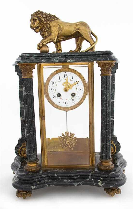 Appraisal: French green marble crystal regulator late th century gilt lion