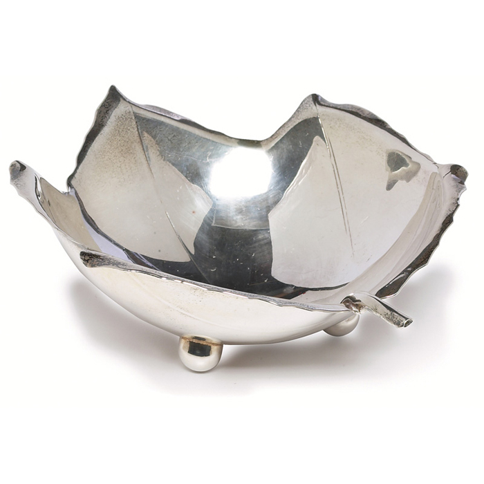 Appraisal: Black Starr Gorham dish by Sciarotta hand hammered leaf shape