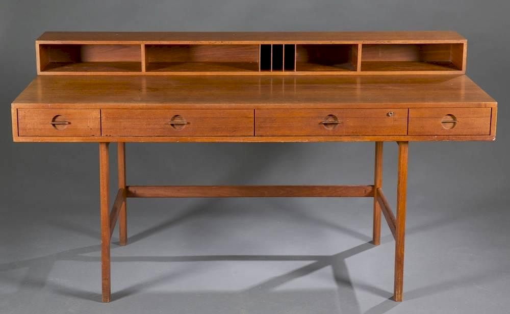 Appraisal: Lovig teak partner's desk Peter Lovig Nielsen flip-top partner desk