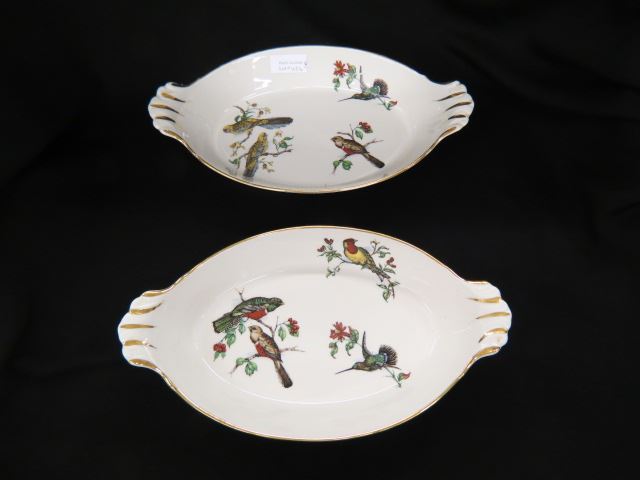 Appraisal: Pair of French Porcelain Oval Serving Dishes bird and floral