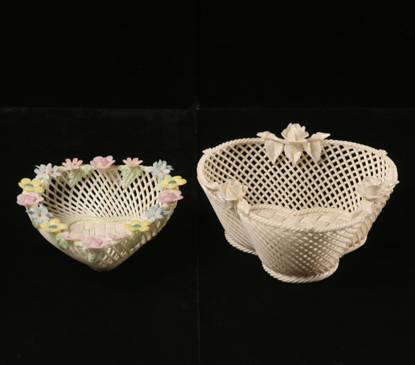 Appraisal: Two Belleek bowls openwork creamware with applied florals Largest W