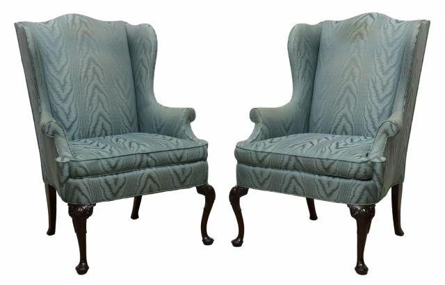 Appraisal: pair Queen Anne style wingback armchairs Hickory Chair Company North