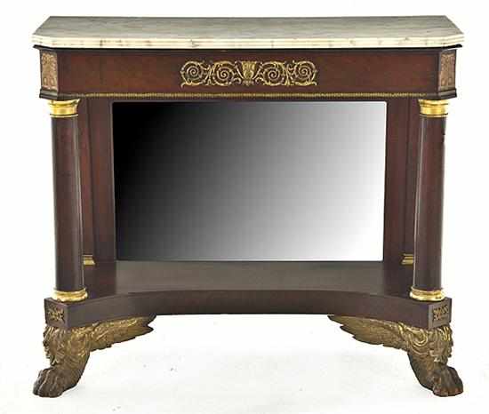 Appraisal: New York Classical ormolu-mounted gilt-stencil mahogany and marble pier table