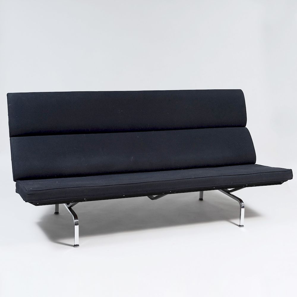 Appraisal: Eames Chrome Black Painted Metal and Upholstered Compact Sofa x