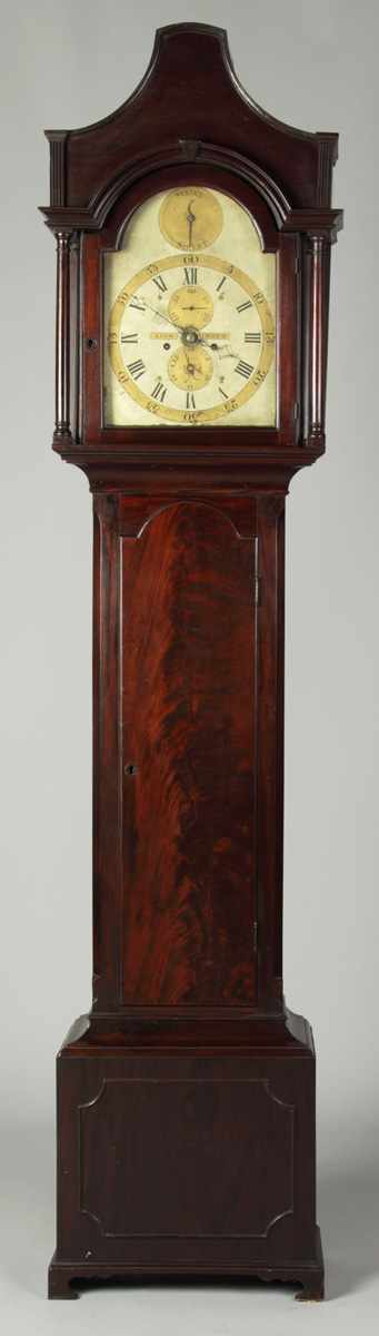 Appraisal: Adam Mott Tall Case Clock Mahogany case Painted iron dial