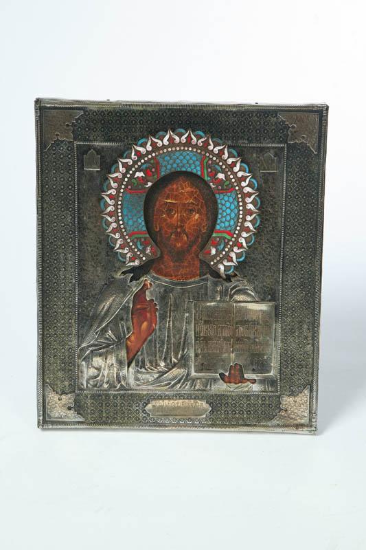 Appraisal: SILVER AND ENAMEL ICON Marked for Moscow and possibly assayer