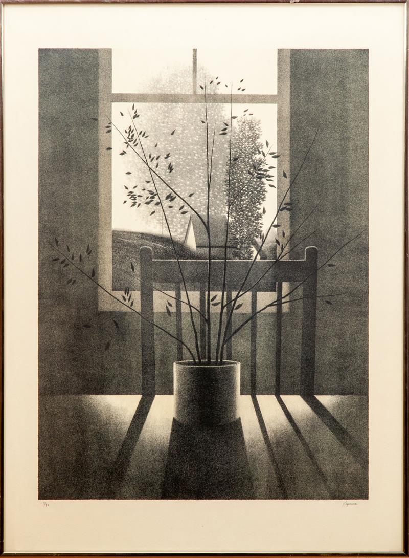 Appraisal: Roger Kipness b Interior with Chair and Shadow Lithograph on