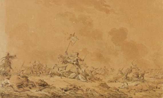 Appraisal: GERMAN TH CENTURY Battle scene with mounted fighters Grey pen