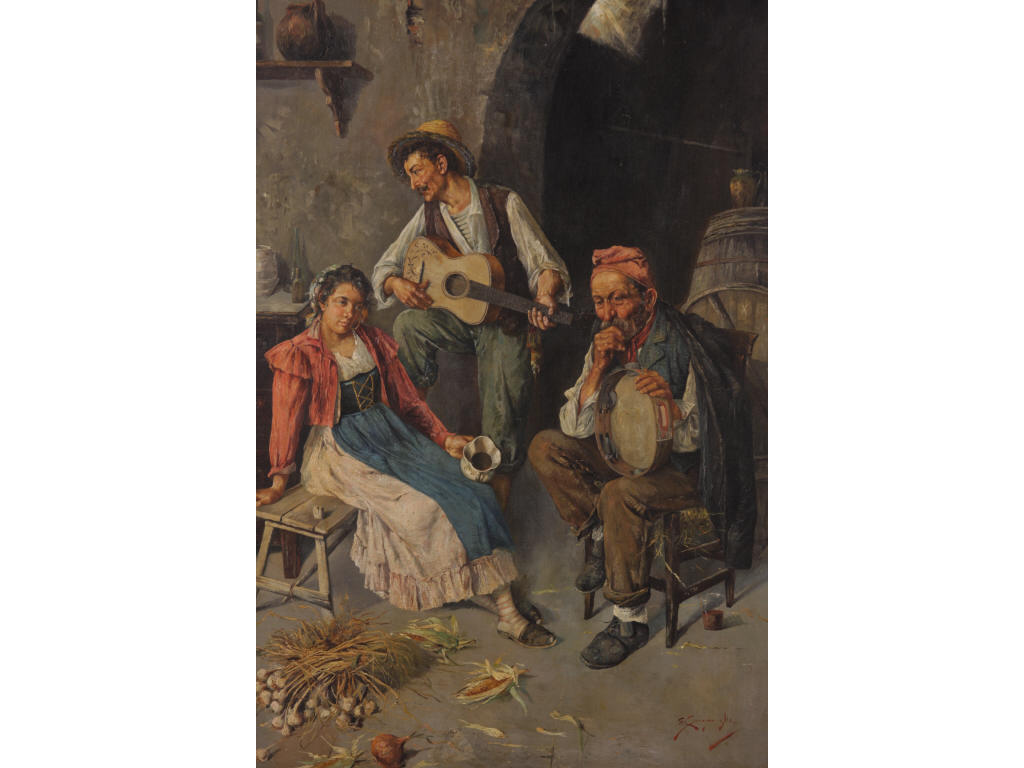 Appraisal: Edwardo Scognamiglio Italian Gypsy Musicians oil on canvas signed lower