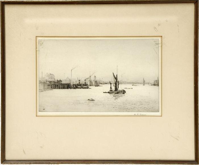 Appraisal: H P Evans River Scene Etching signed in pencil lower