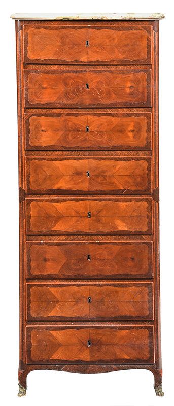 Appraisal: Louis XV Parquetry Marble Top Lingerie Chest French some period