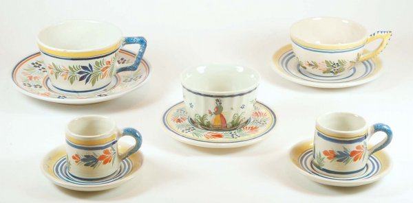 Appraisal: Five Henriot Quimper faience cups and saucers All marked Henriot