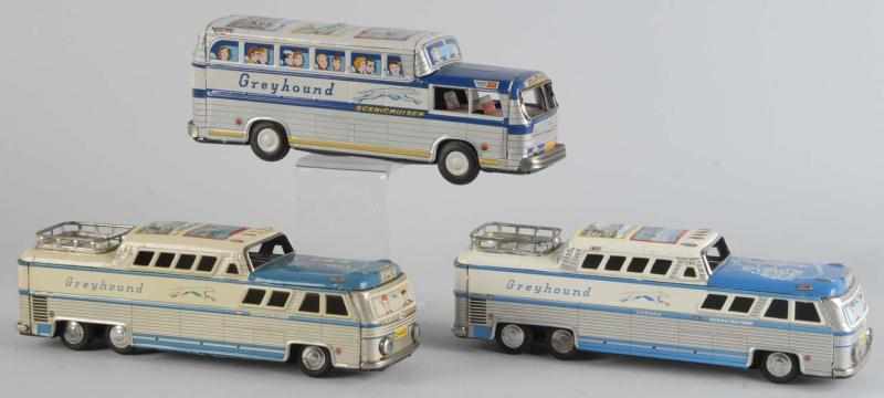 Appraisal: Lot of Tin Greyhound Scenicruiser Bus Toys Description Japanese Friction