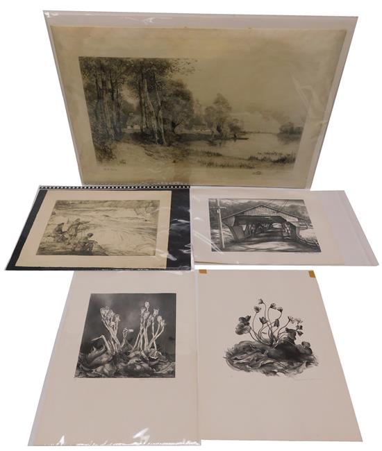 Appraisal: Five prints by American artists After Henry Ward Ranger American