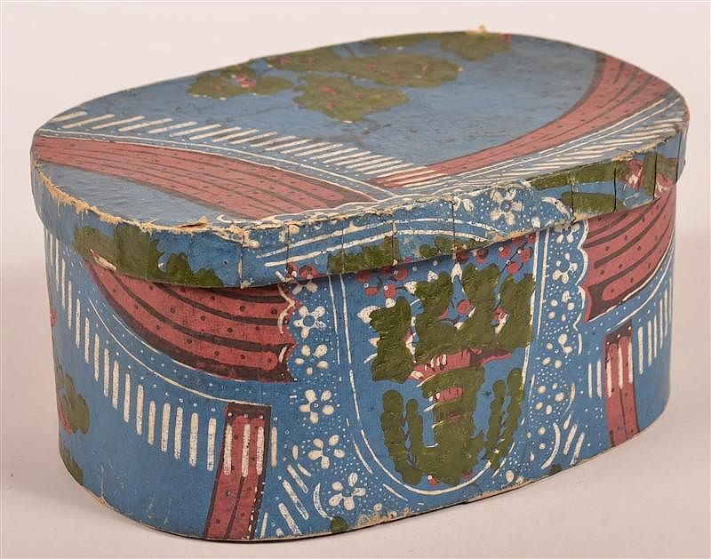 Appraisal: Pennsylvania Wallpaper Covered Ribbon Box Pennsylvania th Century Wallpaper Covered