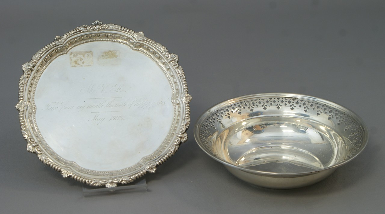 Appraisal: Shiebler sterling silver salver engraved Take From my Mouth the