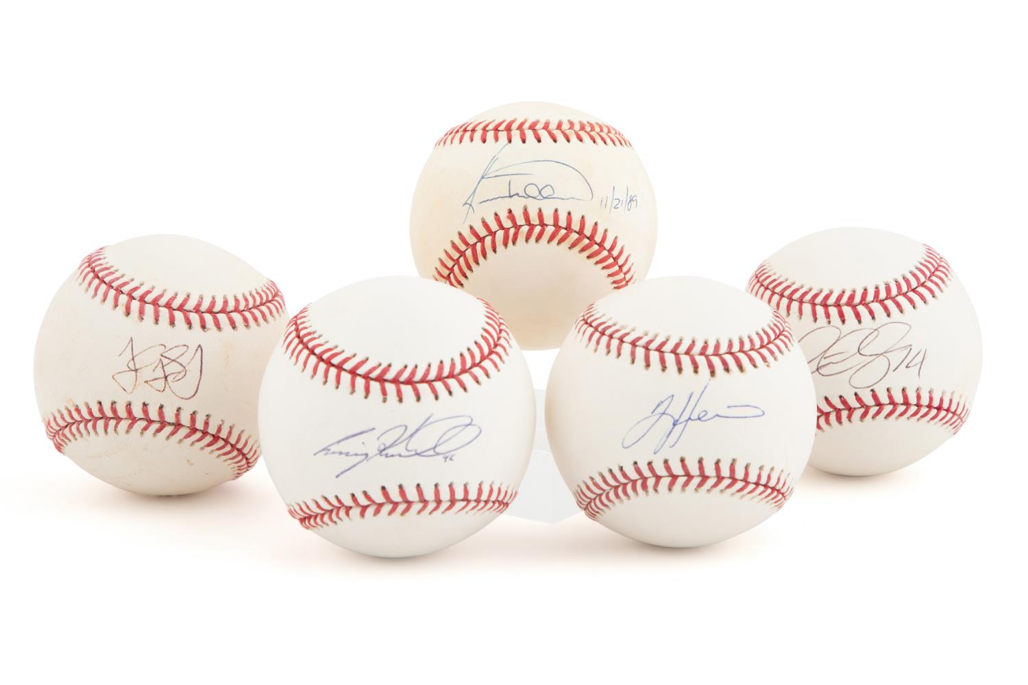 Appraisal: AUTOGRAPHED BASEBALLS INCLUDING TIM HUDSON Grouping of five autographed baseballs