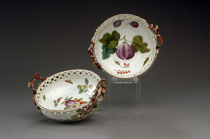 Appraisal: PAIR OF CHELSEA PORCELAIN RETICULATED CIRCULAR BASKETS CIRCA - The