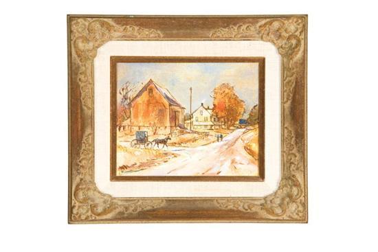 Appraisal: OIL ON BOARD Small town scene with horse carriage house