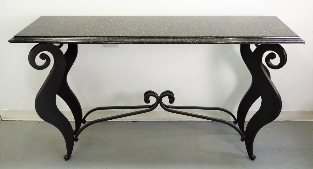 Appraisal: MODERN GRANITE CONSOLE TABLE United States th CenturyDark rectangular granite