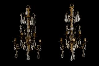 Appraisal: Pair of Neoclassical Style Brass Wall Sconces Continental first half