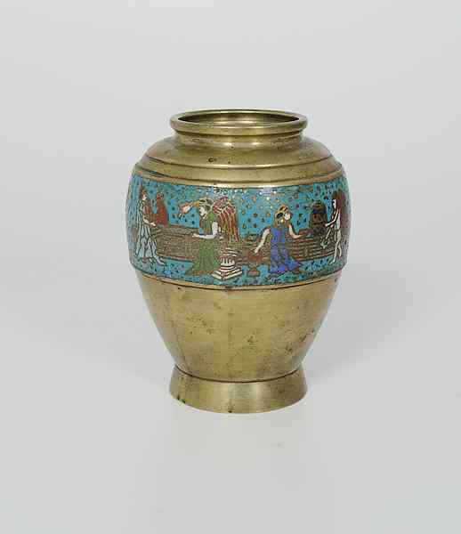 Appraisal: Chinese Brass and Cloisonn Vase China A brass and cloisonn