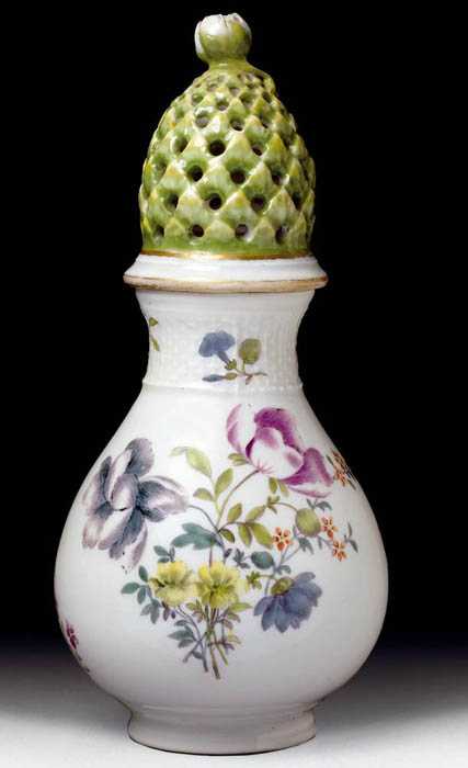 Appraisal: SUGAR CASTER Meissen circa Painted circa Baluster form with basket