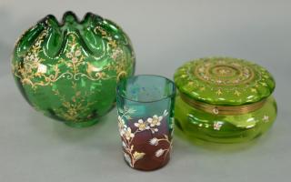 Appraisal: Three enameled glass pieces to include Fenton glass with enameled