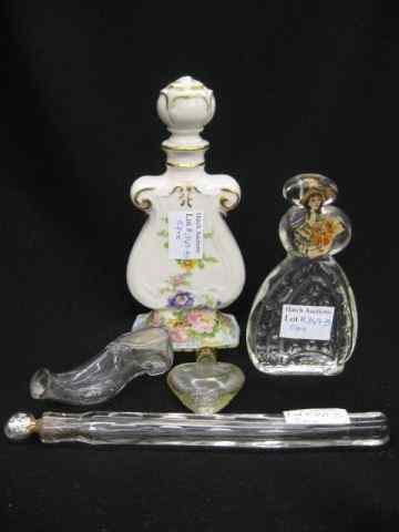 Appraisal: Perfume Bottles porcelain lyre shape glass figural shoe lady heart