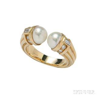 Appraisal: kt Gold Cultured Pearl and Diamond Ring Bulgari the tapering