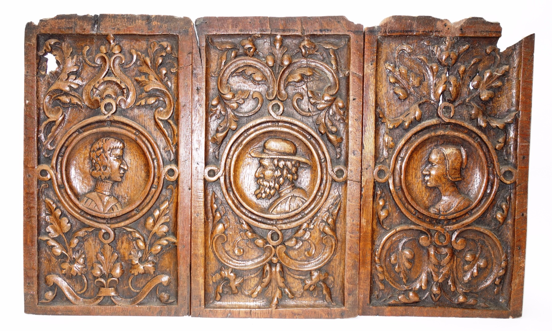 Appraisal: A set of three early th century carved oak panels