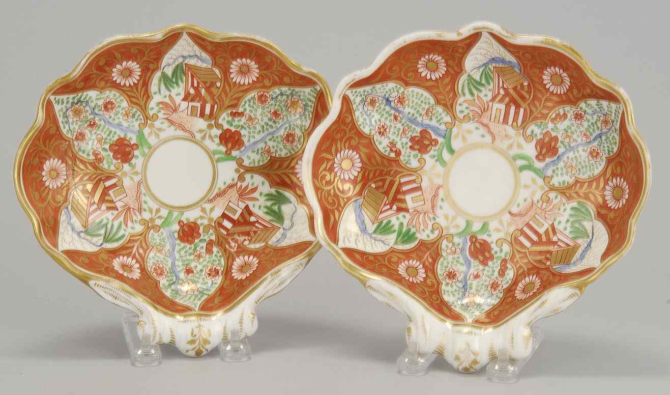 Appraisal: PAIR OF ENGLISH POLYCHROME AND GILT PORCELAIN SHRIMP TRAYS th