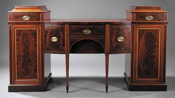 Appraisal: A Georgian-Style Mahogany and Inlaid Pedestal Sideboard th c the