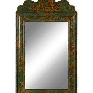 Appraisal: A Queen Anne Style Green Japanned Mirror th Century Height