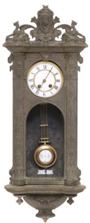 Appraisal: Continental cast iron and wood cased regulator wall clock late