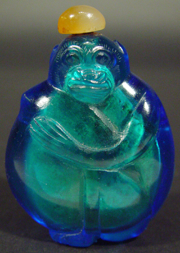 Appraisal: th Century Chinese blue glass snuff bottle in the form