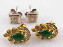 Appraisal: A pair of yellow metal tests carat gold jade ear