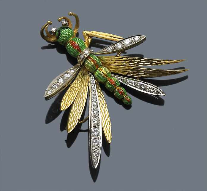 Appraisal: A diamond and enamel brooch Moba of insect motif signed