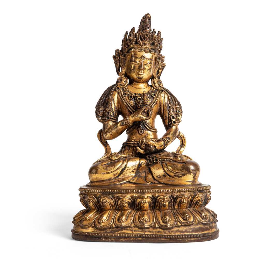 Appraisal: GILT-BRONZE FIGURE OF VAJRASATTVA QING DYNASTY TH CENTURY cast seated